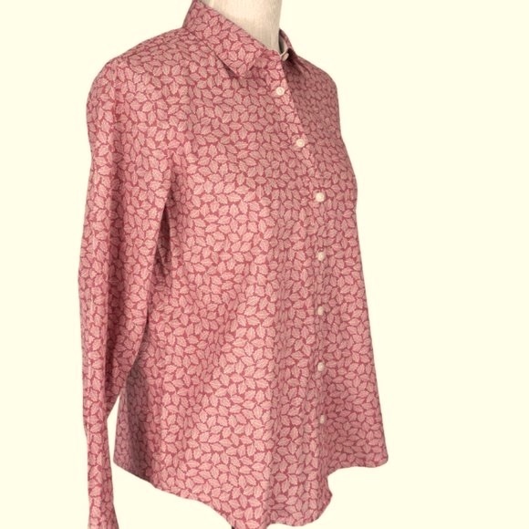 ORVIS Pink Button Up Front Collared Shirt Top Leaves Leaf Design Womens Size 10 - Picture 12 of 16